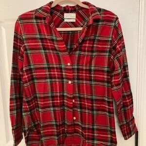 J Crew Holiday Christmas Red Flannel Button-up Shirt Size 4 Small